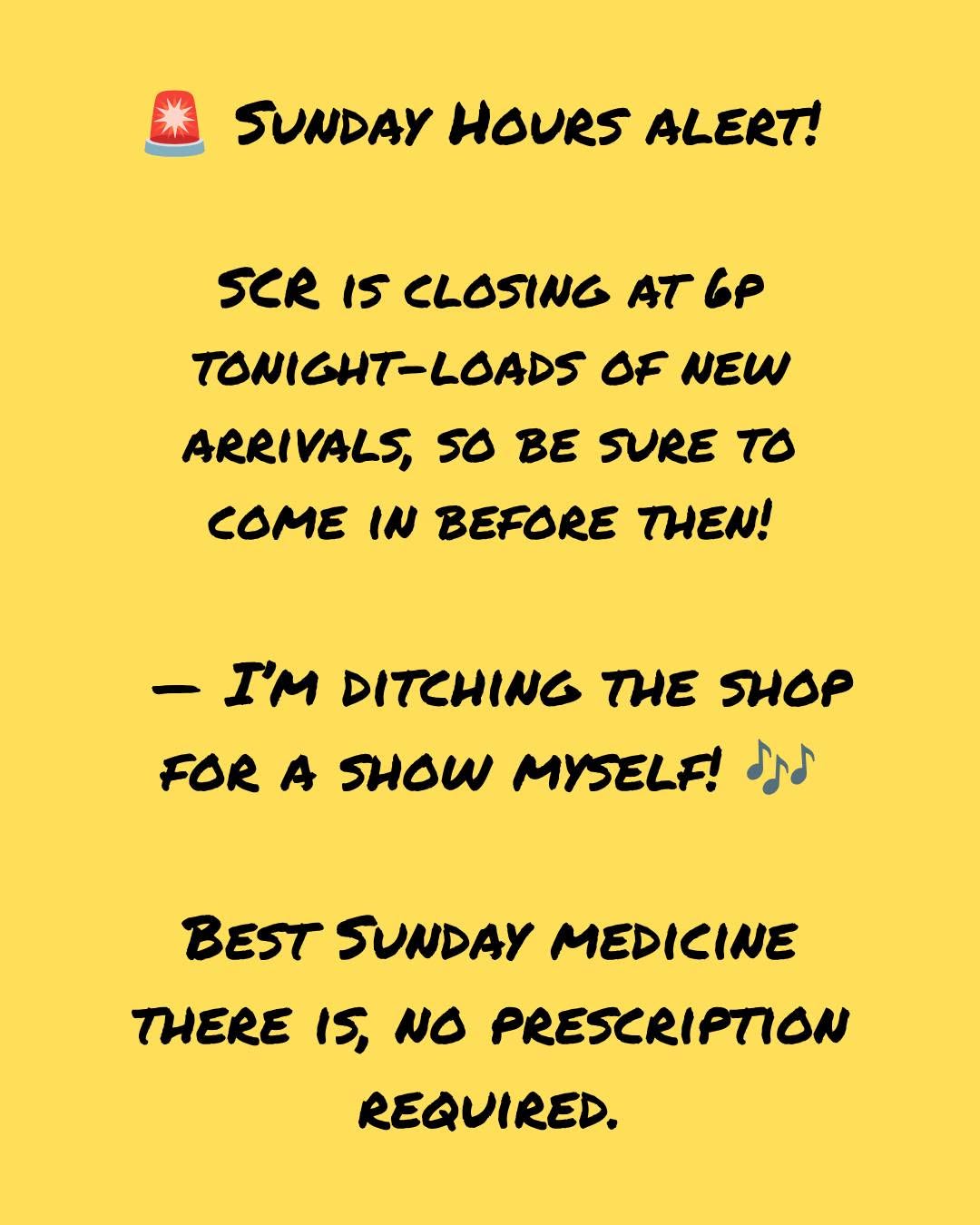 Sunday Hours Alert!