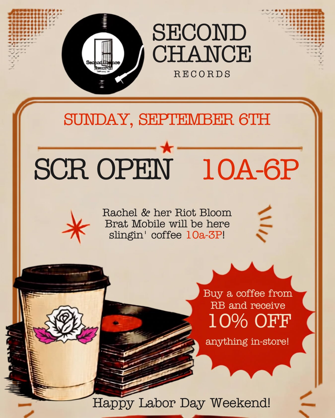 Sunday hours alert & a sale ya don’t wanna miss! @riotbloomcoffee will be here t